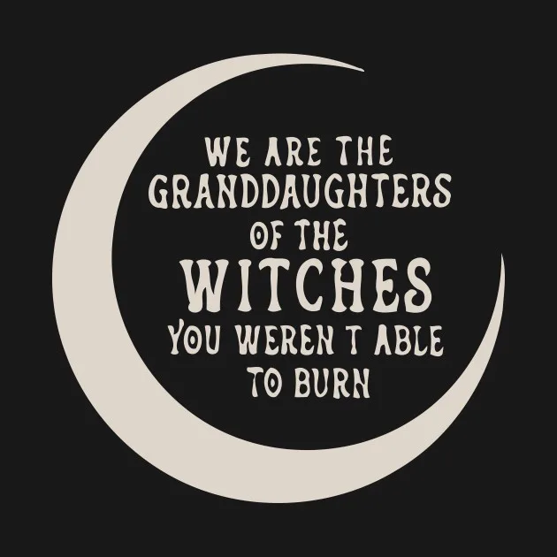 黑底海报,一弯米白色新月内叠印英文原文“WE ARE THE GRANDDAUGHTERS OF THE WITCHES YOU WEREN'T ABLE TO BURN”。