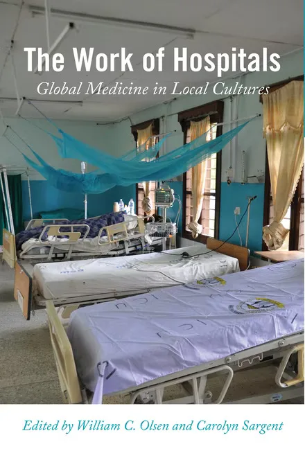 书封《The Work of Hospitals: Global Medicine in Local Cultures》(医院的工作),编者威廉·奥尔森、卡罗琳·萨金特,照片是一间铺着蚊帐的医院病房,几张空床。